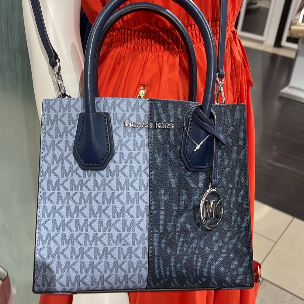 Michael Kors Mercer Medium Two-Tone Logo Crossbody Messenger Navy Multi NWT - Picture 14 of 16